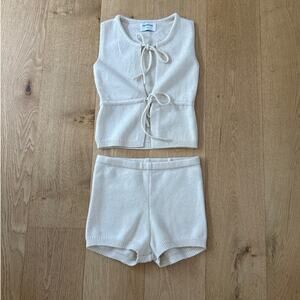 Peppermayo Knit Top & Shorts Set Sequins Ownley Size XS Cream Silver